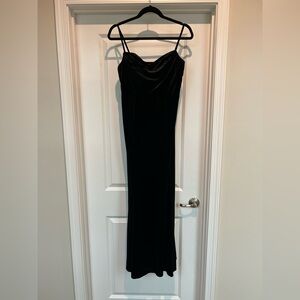 Azazie Black Velvet Maxi Slip Dress with Cowl Neck
